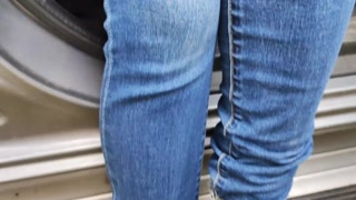 Outdoor Nylon Footjob in High Heels