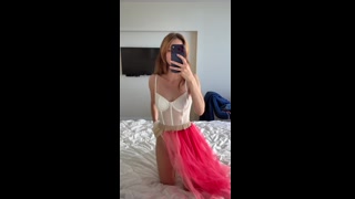 Sheer White Corset & Red Skirt Dance Tease
